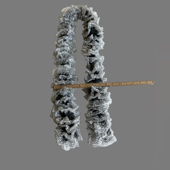 Women’s Beautifully Crafted Ruffle Scarf Lacy Mesh Design Boho White Dark Gray - Picture 10 of 10